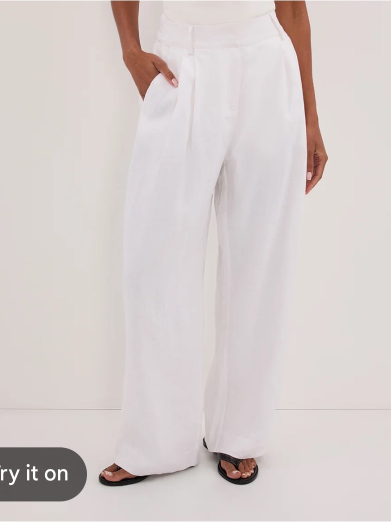 Dissh White Pleated Linen Pants